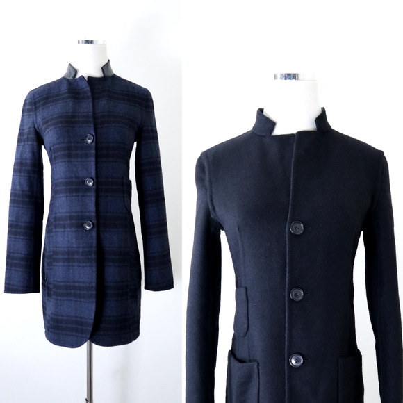 Akris Jackets & Blazers - Akris US 4 Double Faced Wool Reversible Longline Jacket Navy Plaid Black